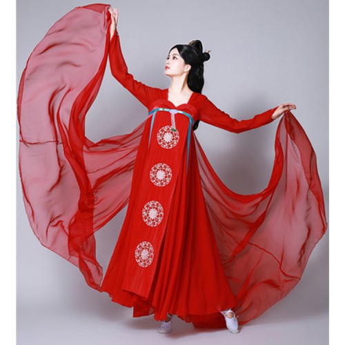 Women's girls red hanfu fairy empress chinese folk dance dresses traditional queen drama cosplay kimono photos performance dresses